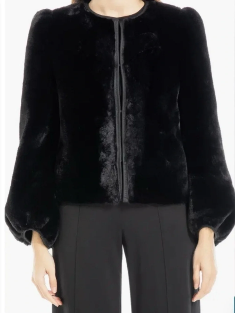 Max Studio Black Faux Fur Cropped Teddy Jacket - Picture 2 of 4